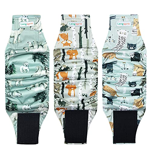 Langsprit Male Belly Bands for Dogs Pack of 3 High Absorbing Dog Wraps Male Washable Reusable Dog Diapers FoxCatPolar Bear XLarge - Image 1