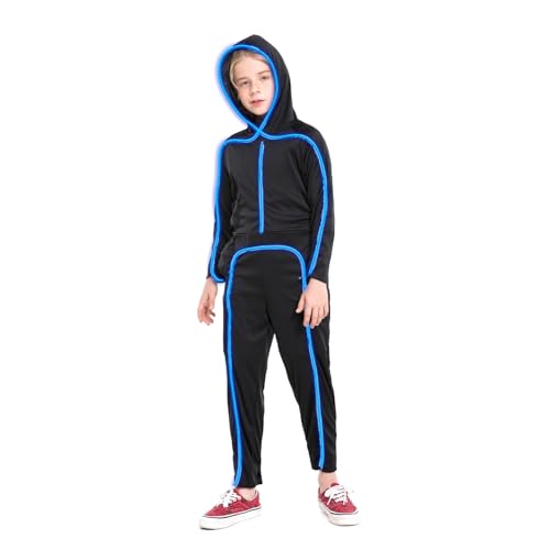 HSCTEK Light Up Stick Figure Costume Kids, Led Stick Man Costumes Child Boys Girls, Halloween Glow in Dark Stickman Cosplay Toddler(Blue, 4) - Image 2