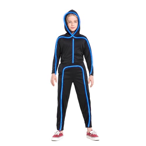 HSCTEK Light Up Stick Figure Costume Kids, Led Stick Man Costumes Child Boys Girls, Halloween Glow in Dark Stickman Cosplay Toddler(Blue, 4) - Image 5