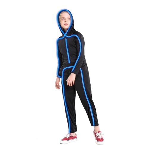HSCTEK Light Up Stick Figure Costume Kids, Led Stick Man Costumes Child Boys Girls, Halloween Glow in Dark Stickman Cosplay Toddler(Blue, 4) - Image 3