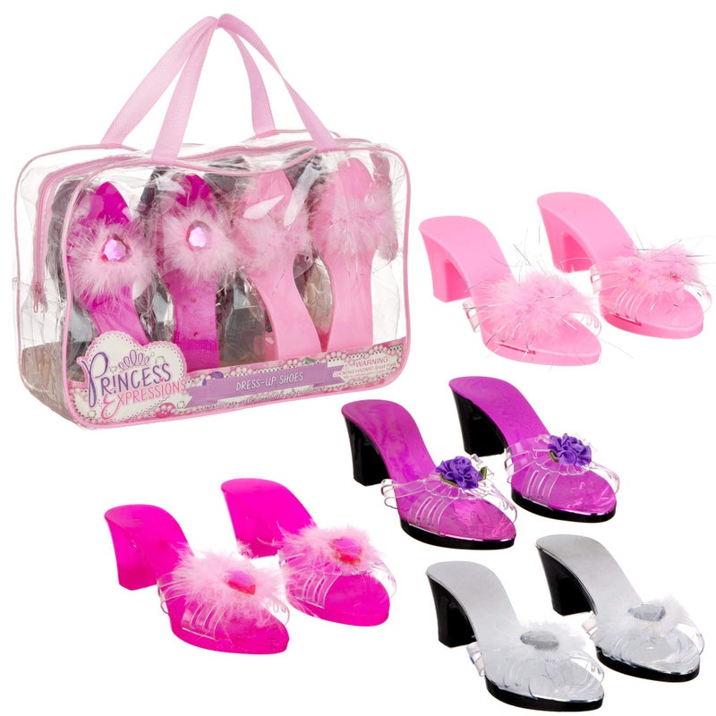 PRINCESS EXPRESSIONS Expressions Toddler Girls Kids 4 Pack Dress Up Royalty Shoes with Heels Set in Carrying Bag - Fits Toddler Shoe Size 7-10 - Image 1