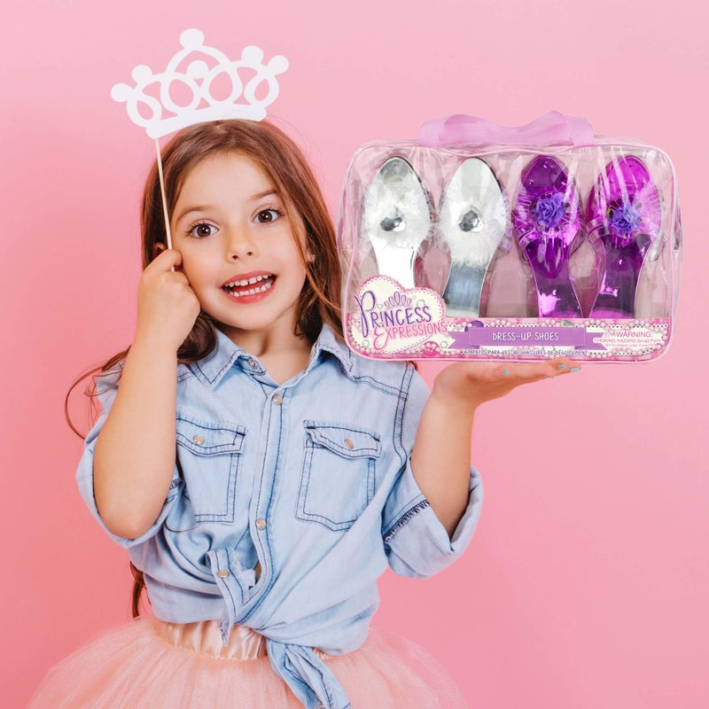 PRINCESS EXPRESSIONS Expressions Toddler Girls Kids 4 Pack Dress Up Royalty Shoes with Heels Set in Carrying Bag - Fits Toddler Shoe Size 7-10 - Image 2