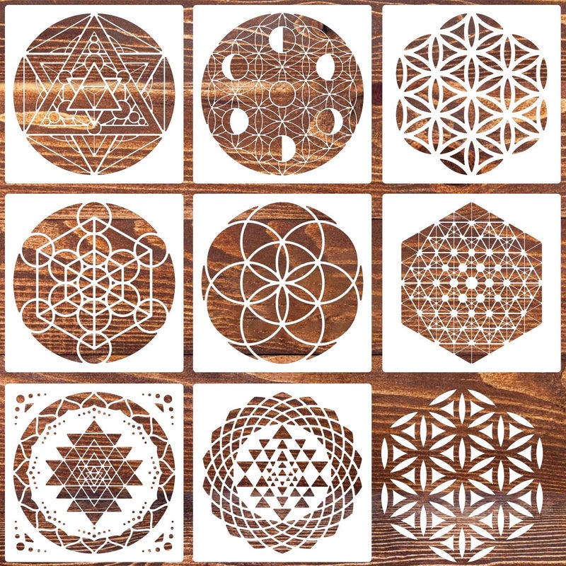 zosylley Sacred Geometry Stencil 8inch Reusable Stencils for Crafts Metatron's Cube/The Flower of Life Drawing Templates for Wall Canvas Paper Art Crafts - Image 1