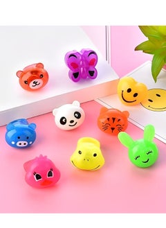 OUYoo 18 PCs LED Light-Up Bumpy Rings，Kids Birthday Party Gifts, LED Animal Rubber Glow Rings Glitter Finger Toys Box, Luminous Party Supplies, Birthday Gifts for Kids  - Image 1