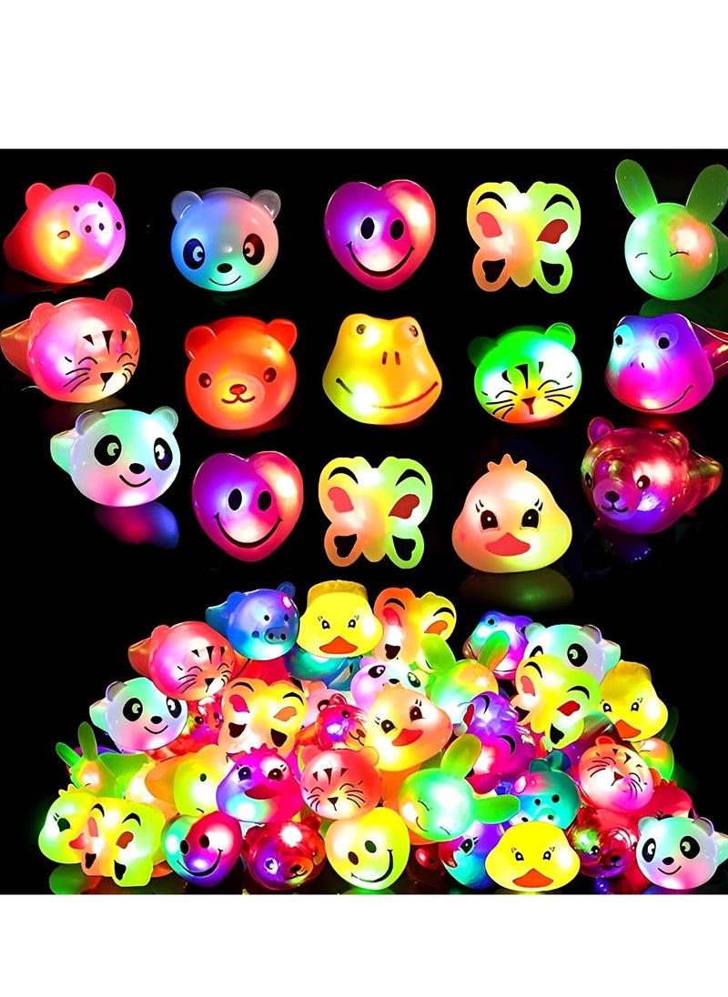 OUYoo 18 PCs LED Light-Up Bumpy Rings，Kids Birthday Party Gifts, LED Animal Rubber Glow Rings Glitter Finger Toys Box, Luminous Party Supplies, Birthday Gifts for Kids  - Image 3