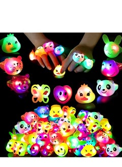 OUYoo 18 PCs LED Light-Up Bumpy Rings，Kids Birthday Party Gifts, LED Animal Rubber Glow Rings Glitter Finger Toys Box, Luminous Party Supplies, Birthday Gifts for Kids  - Image 4