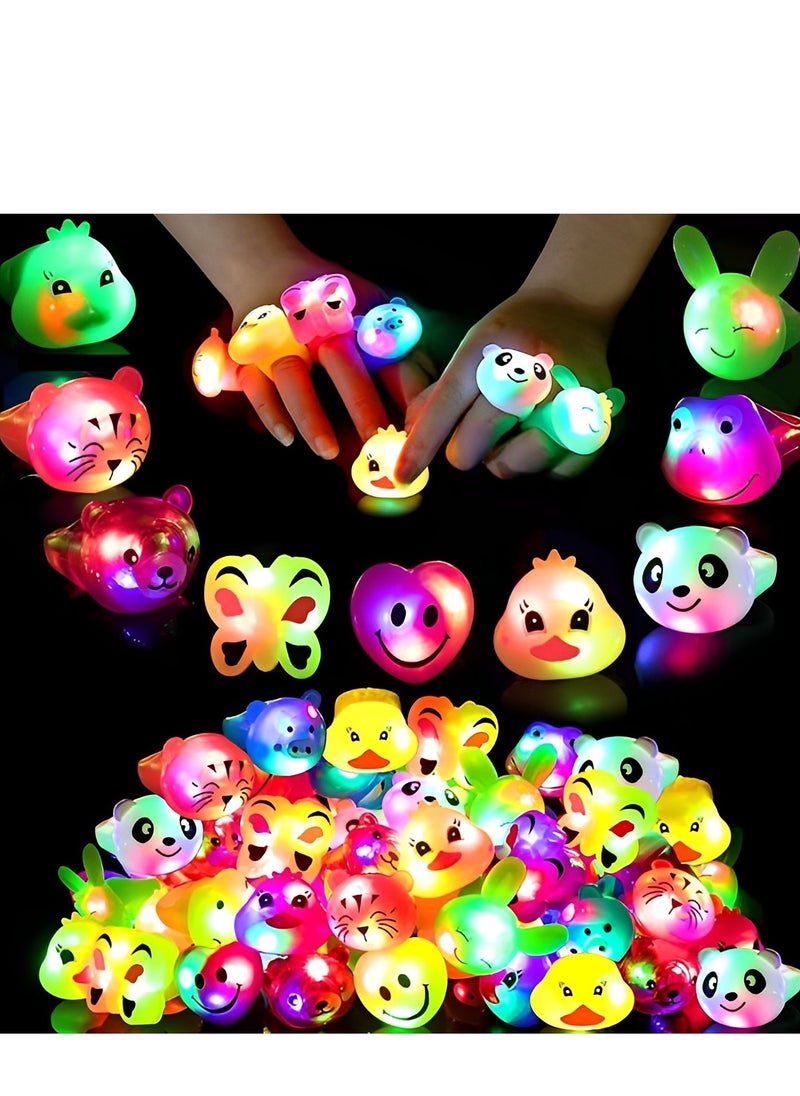 OUYoo 18 PCs LED Light-Up Bumpy Rings，Kids Birthday Party Gifts, LED Animal Rubber Glow Rings Glitter Finger Toys Box, Luminous Party Supplies, Birthday Gifts for Kids  - Image 4