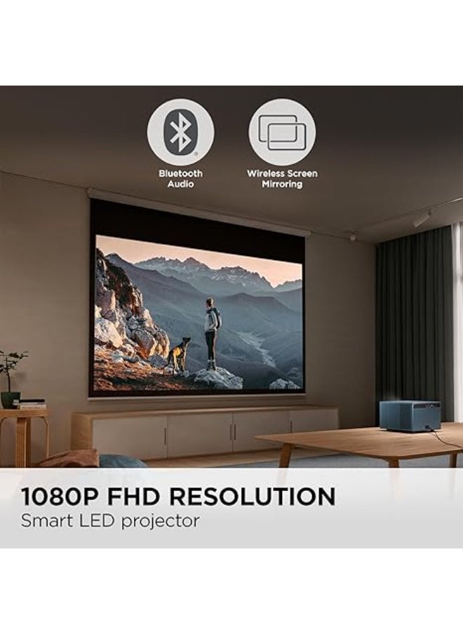 بروجكتور LED محمول بدقة 1080P – مع تركيز تلقائي وبلوتوث وواي فاي وتصحيح زاوية – سينما منزلية ذكية