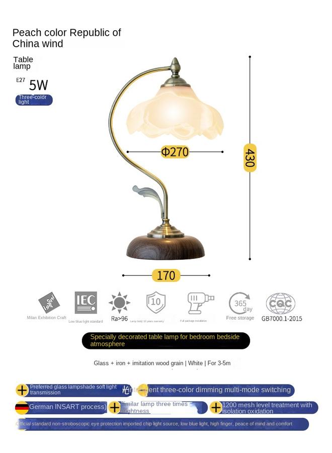 الأزرق جي دبليو مصباح طاولة بجانب السرير كلاسيكي مصباح جو لغرفة النوم طراز فرنسي رعوي سهل الاستخدام هدية عيد ميلاد قابلة للانعكاس مصباح طاولة زهور - Image 1