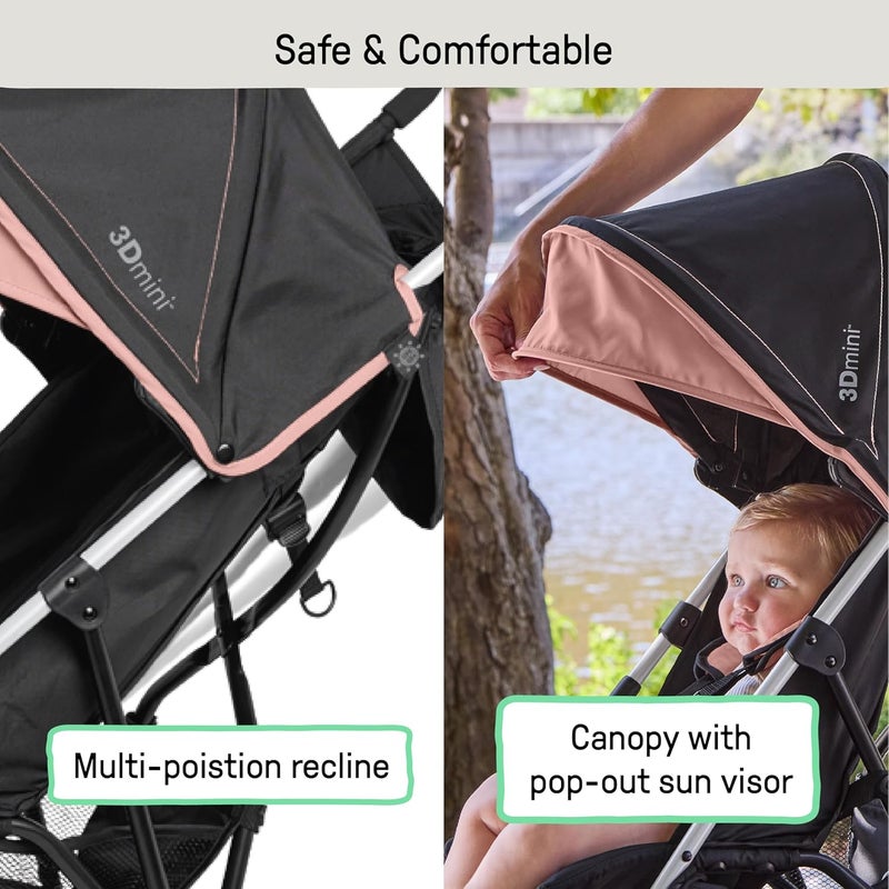 Ingenuity3D Mini Convenience Stroller  Lightweight Stroller Compact Fold MultiPosition Recline Canopy with Pop Out Sun Visor and More  Umbrella Stroller for Travel Dusty Rose Pink - Image 5