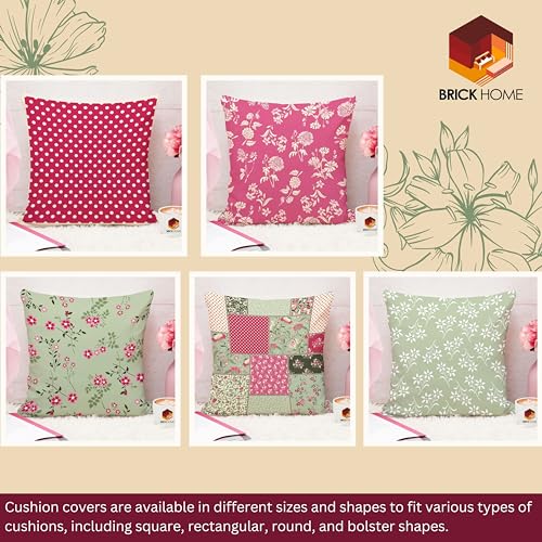 BRICK HOME Peachpatch Multicolor Printed Poly Cotton Cushion Cover, 16X16 Inches with Fillers, Set of 5 - Image 2