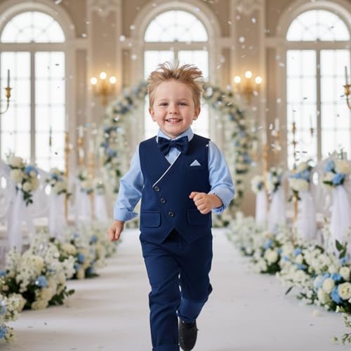 Volunboy Baby Boys Gentleman Wedding Guest Suit Blue Formal Outfit Toddler Ring Bearer Birthday Dress Shirt Bowtie Pants Set Deepblue 1824 Months - Image 3
