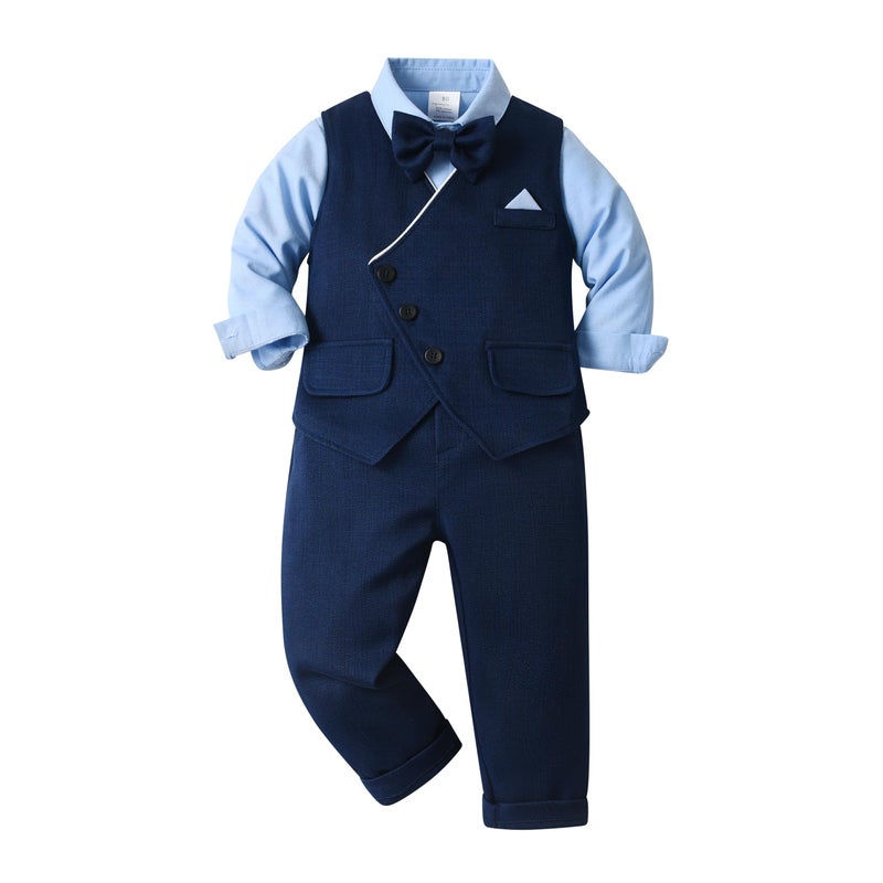 Volunboy Baby Boys Gentleman Wedding Guest Suit Blue Formal Outfit Toddler Ring Bearer Birthday Dress Shirt Bowtie Pants Set Deepblue 1824 Months - Image 2