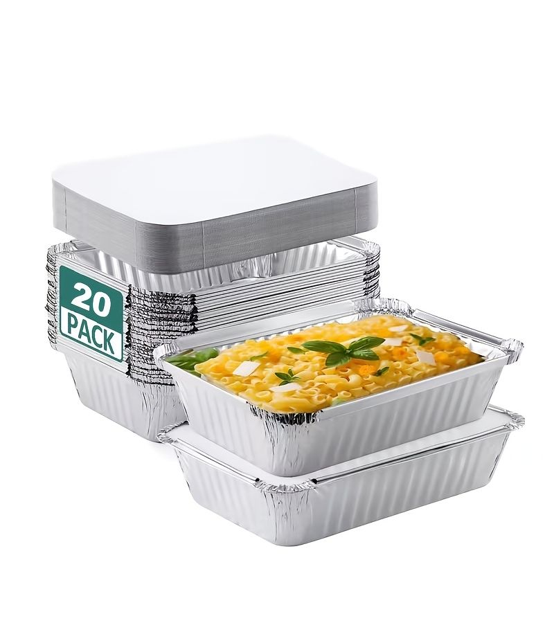 20 Pack Aluminum Foil Pans with Cardboard Lids 7 28 by 5 2 Inches Durable Disposable Baking Dishes for Baking Meal Prep Freezing Takeout and Catering - Image 1
