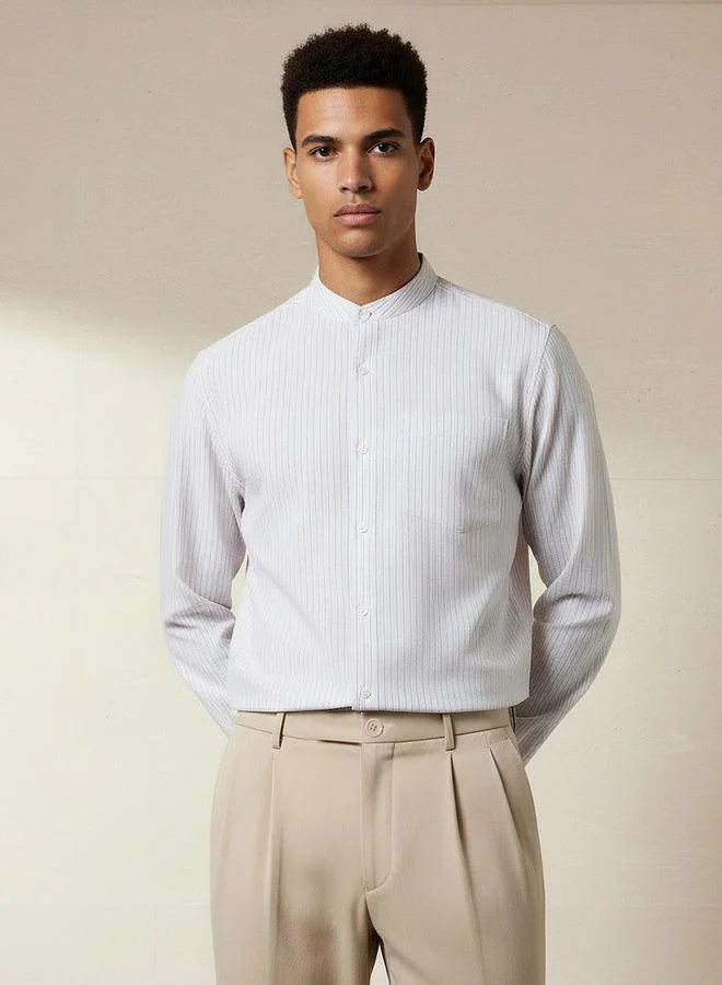 Splash FAV Men Regular Fit Mandarin Collar Striped Long Sleeves Shirt