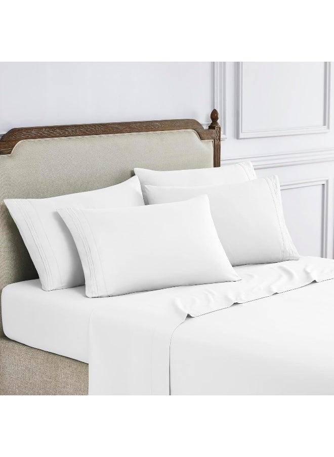 Modern Threads Modern Threads 6-Piece Bed Sheet Set - Deep Pocket, Soft Brushed Microfiber Sheets, Cool & Breathable for Mattress Up to 21 Inches, includes 4 Pillowcases, Flat & Fitted Sheets, White Queen  - Image 1