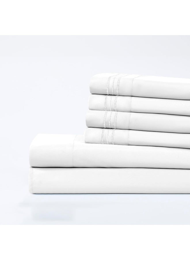 Modern Threads Modern Threads 6-Piece Bed Sheet Set - Deep Pocket, Soft Brushed Microfiber Sheets, Cool & Breathable for Mattress Up to 21 Inches, includes 4 Pillowcases, Flat & Fitted Sheets, White Queen  - Image 2