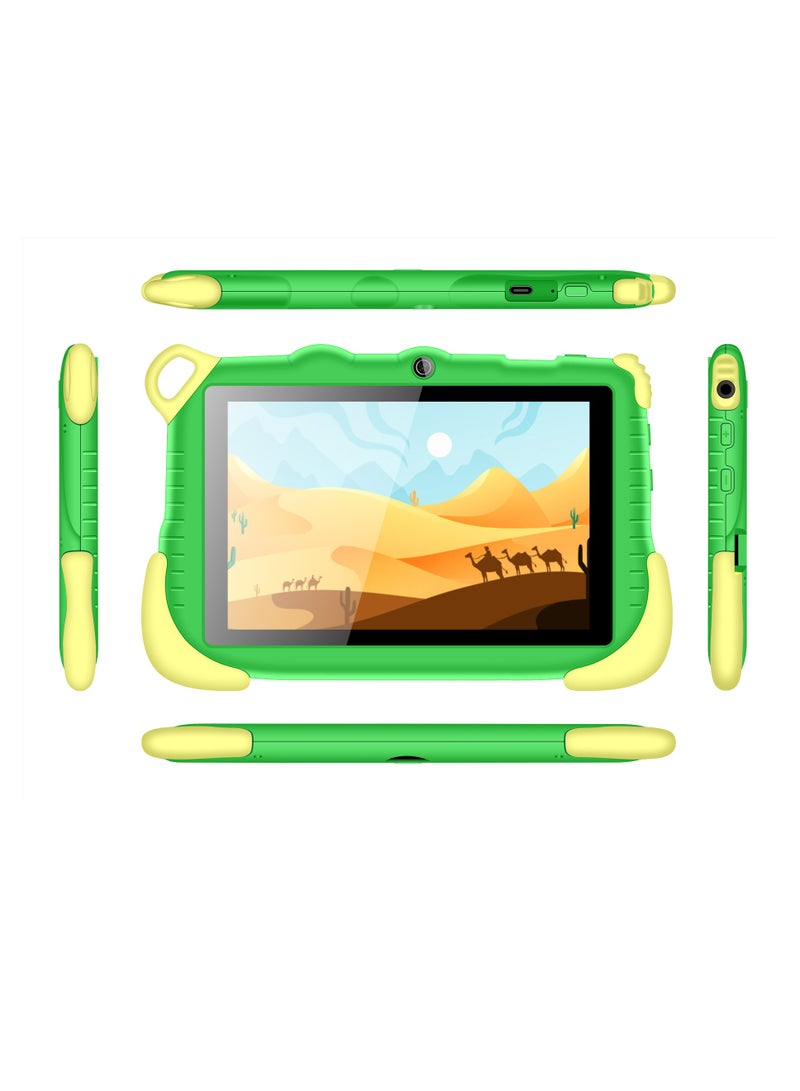 C idea 7-Inch Smart Tablet for Kids Wi-Fi Bluetooth GPS 6GB RAM 128GB ROM Android 12 Edge Proof Children Education Tab with Built-in Foldable Stand Dual Camera Game Tab Green - Image 3