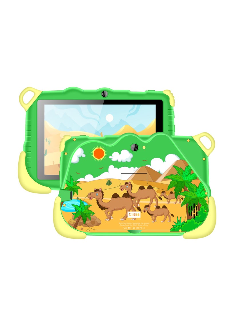 C idea 7-Inch Smart Tablet for Kids Wi-Fi Bluetooth GPS 6GB RAM 128GB ROM Android 12 Edge Proof Children Education Tab with Built-in Foldable Stand Dual Camera Game Tab Green - Image 1