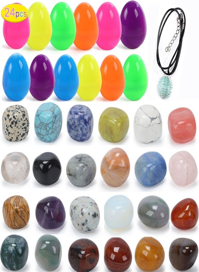 CUTE STONE 24 Pack Filled Easter Eggs with Gemstones, Prefilled Easter Basket Stuffers Easter Party Favors for Teens, Boy, Girls and Kids - Image 1
