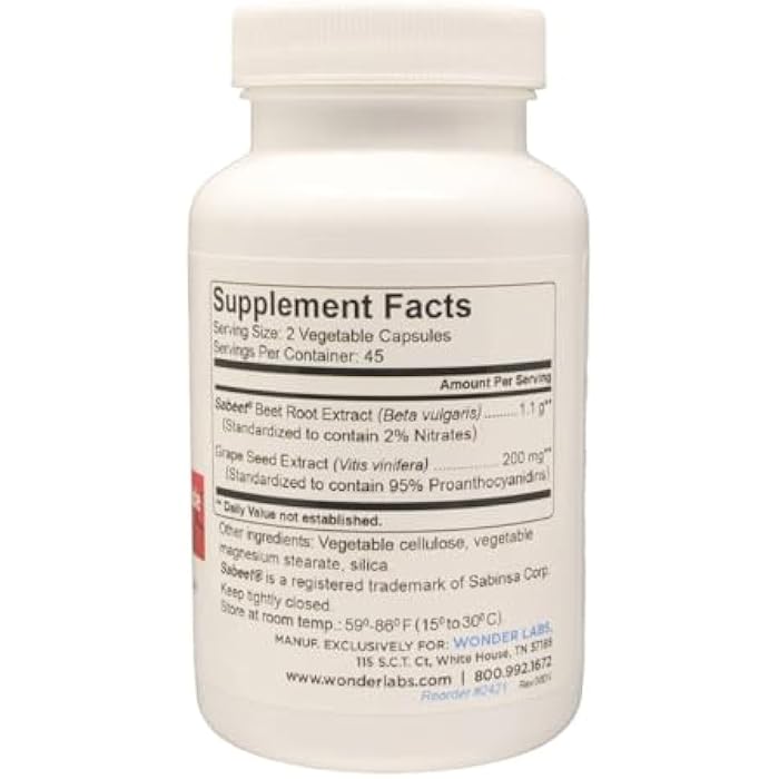 Wonder Laboratories Wonder Beet Beet Root Capsules 1100mg, Standardized to 2% Nitrates, Helps Support Nitric Oxide Production, Blood Pressure, Heart Health, Contains Non-GMO Beetroot Powder and Grape Seed Extract (90) - Image 2