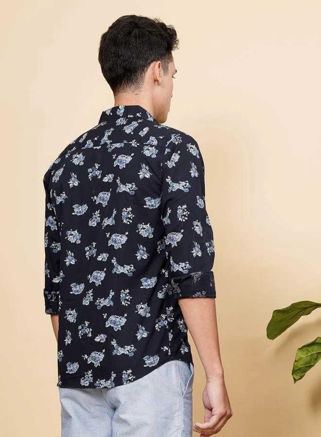 ذا انديان كراج كو Men Slim Fit Floral Printed Full Sleeves Cutaway Collar Casual Shirt