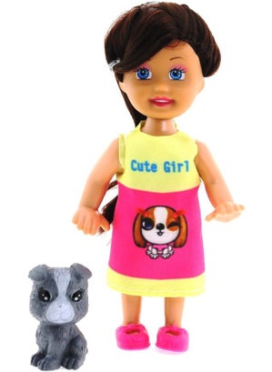 MEGA Cute Girl Gray Dog and Brown Mini Doll  - Image 3