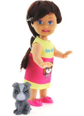 MEGA Cute Girl Gray Dog and Brown Mini Doll  - Image 4
