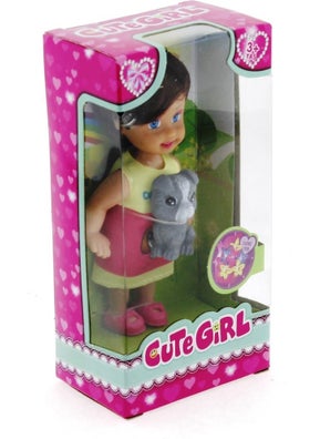 MEGA Cute Girl Gray Dog and Brown Mini Doll  - Image 2