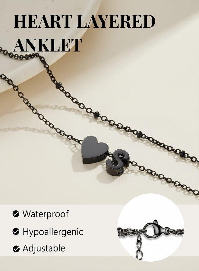 Silvora Layered Initial Anklet for Women Ankle Bracelets for Women Waterproof Black Dainty Heart Ankle Bracelets Adjustable Foot Chain Stainless Steel Anklets Non Tarnish Stacks Jewelr Letter F - Image 5