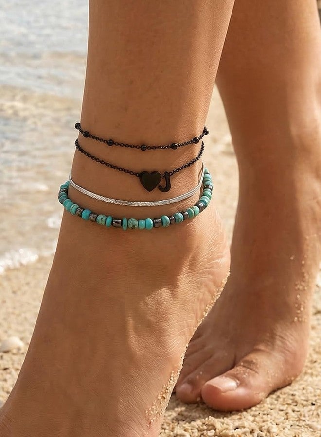 Silvora Layered Initial Anklet for Women Ankle Bracelets for Women Waterproof Black Dainty Heart Ankle Bracelets Adjustable Foot Chain Stainless Steel Anklets Non Tarnish Stacks Jewelr Letter F - Image 3