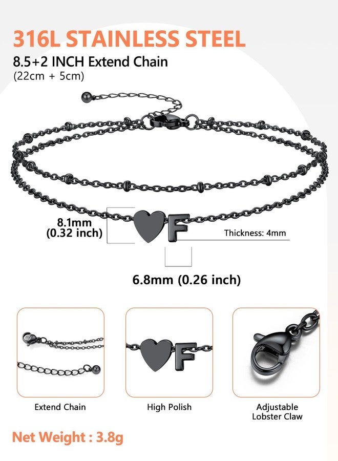 Silvora Layered Initial Anklet for Women Ankle Bracelets for Women Waterproof Black Dainty Heart Ankle Bracelets Adjustable Foot Chain Stainless Steel Anklets Non Tarnish Stacks Jewelr Letter F - Image 4