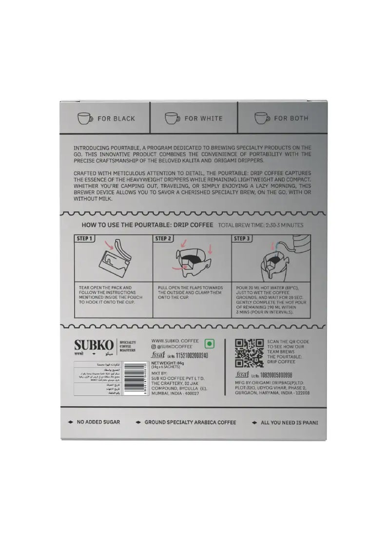 Subko Cacao Coffee Roasters Pourtable Pourover VLGE Drop Bags (Medium Roast) - Image 2