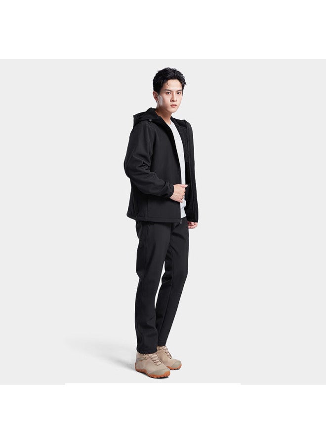 Fandimu Men's Sports Suit Spring Outdoor Windproof Fleece Warm Pants And Jacket Casual Two-piece Set Black M - Image 4