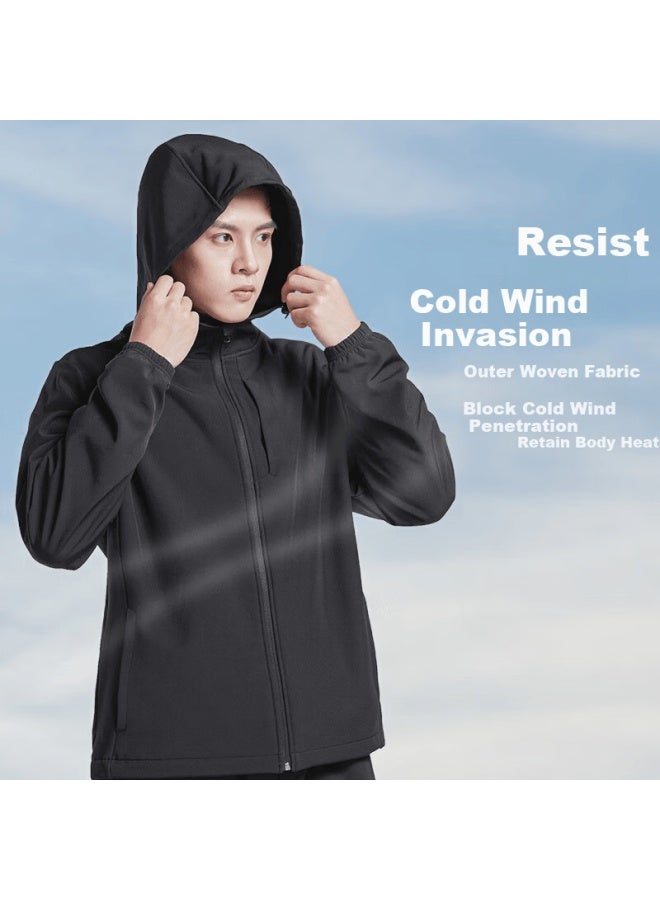 Fandimu Men's Sports Suit Spring Outdoor Windproof Fleece Warm Pants And Jacket Casual Two-piece Set Black M - Image 2