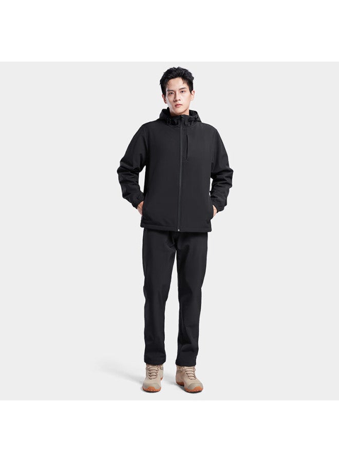 Fandimu Men's Sports Suit Spring Outdoor Windproof Fleece Warm Pants And Jacket Casual Two-piece Set Black M - Image 5