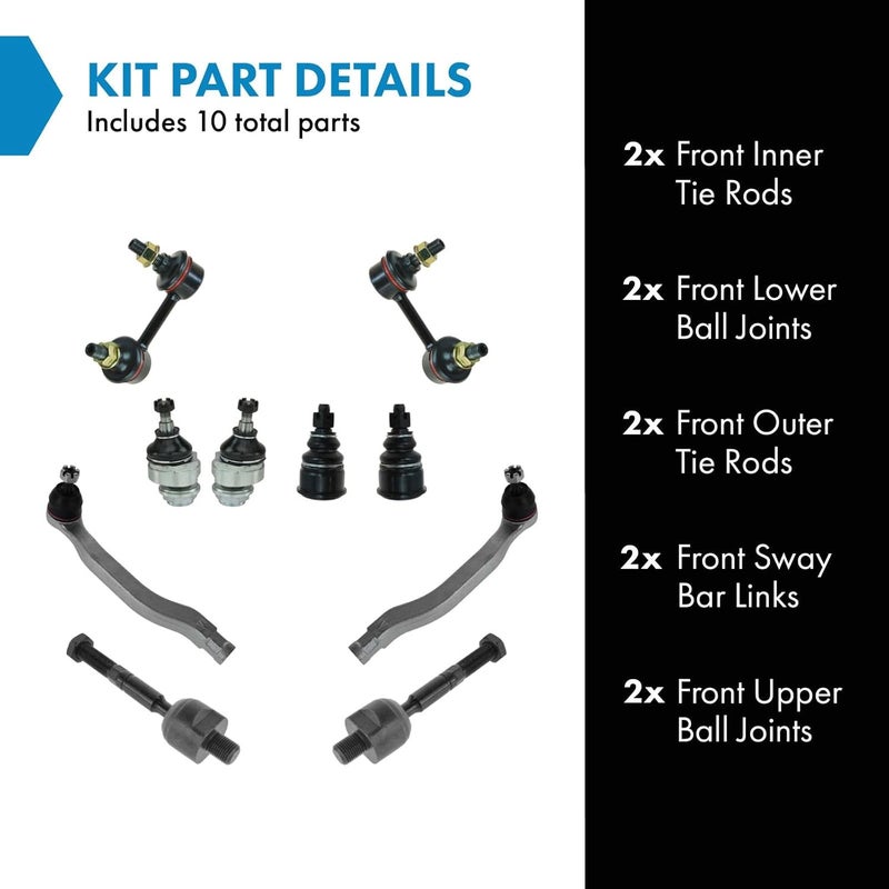 TRQ Front Steering & Suspension Kit Ball Joint Sway Bar Stabilizer Link Tie Rod Compatible with 2001-2003 Acura CL 1999-2003 TL 1998-2002 Honda Accord - Image 2