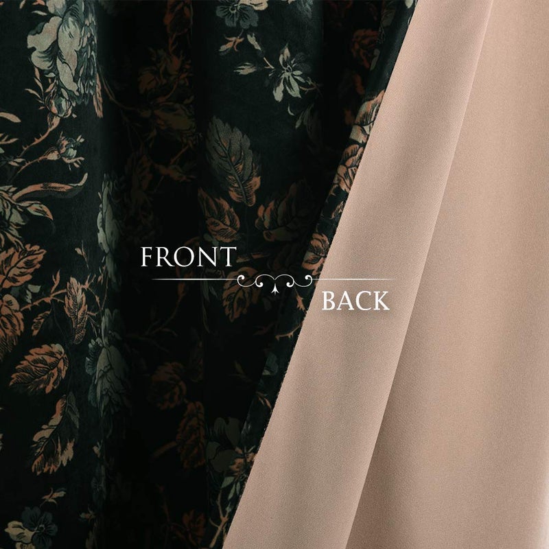 StangH Back Tab Floral Velvet Curtains - Luxury Room Darkening Black Print Window Drapes 90 inches Long for Sliding Door Living Room/Bedroom/Room Divider, W52 x L90, 2 Panels - Image 5