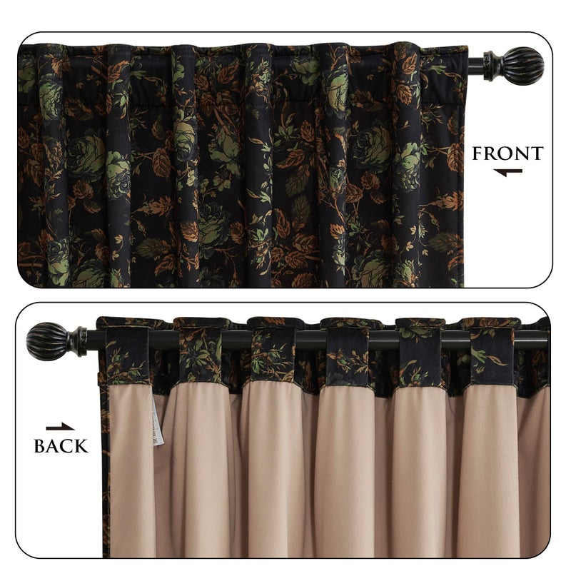 StangH Back Tab Floral Velvet Curtains - Luxury Room Darkening Black Print Window Drapes 90 inches Long for Sliding Door Living Room/Bedroom/Room Divider, W52 x L90, 2 Panels - Image 2