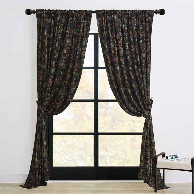 StangH Back Tab Floral Velvet Curtains - Luxury Room Darkening Black Print Window Drapes 90 inches Long for Sliding Door Living Room/Bedroom/Room Divider, W52 x L90, 2 Panels - Image 3