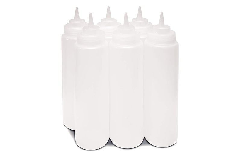 THW زجاجات ضغط بلاستيكية سعة 24 أونصة 710 مل للكاتشب وصلصة الشواء والشراب والتوابل والخردل والمايونيز والصلصة الحارة وزيت الزيتون والتتبيل، عبوة مكونة من 6 قطع - Image 1