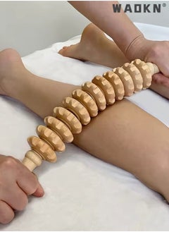 WAOKN 12 Wheeled Wooden Massage Stick Massage Hammer,Curved Wooden Massage Roller for Waist and Thighs Multifunctional Body Roller,Reduce Cellulite and Muscle Tension Relieve fatigue  - Image 4