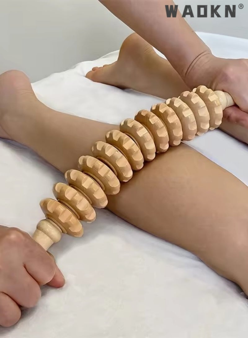 WAOKN 12 Wheeled Wooden Massage Stick Massage Hammer,Curved Wooden Massage Roller for Waist and Thighs Multifunctional Body Roller,Reduce Cellulite and Muscle Tension Relieve fatigue - Image 4