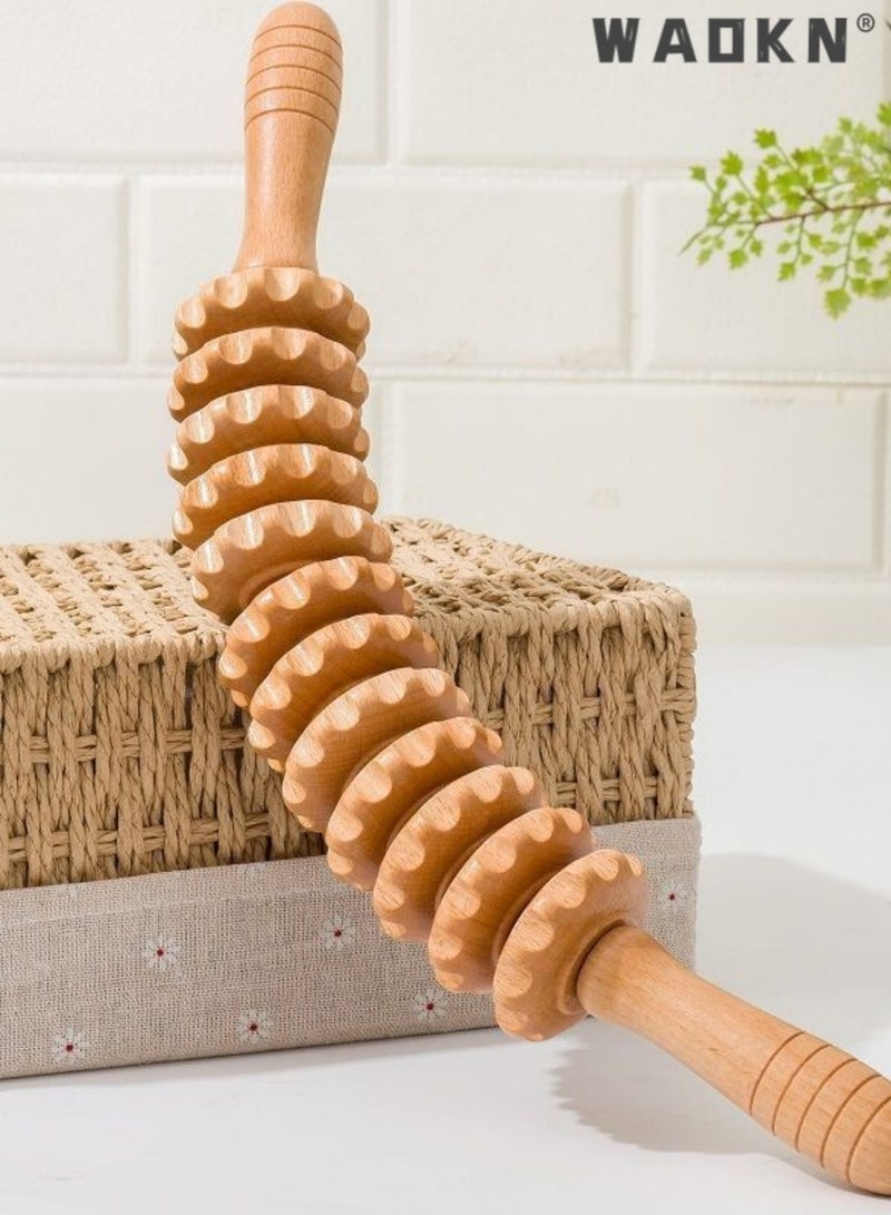 WAOKN 12 Wheeled Wooden Massage Stick Massage Hammer,Curved Wooden Massage Roller for Waist and Thighs Multifunctional Body Roller,Reduce Cellulite and Muscle Tension Relieve fatigue - Image 2