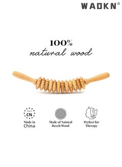 WAOKN 12 Wheeled Wooden Massage Stick Massage Hammer,Curved Wooden Massage Roller for Waist and Thighs Multifunctional Body Roller,Reduce Cellulite and Muscle Tension Relieve fatigue  - Image 3