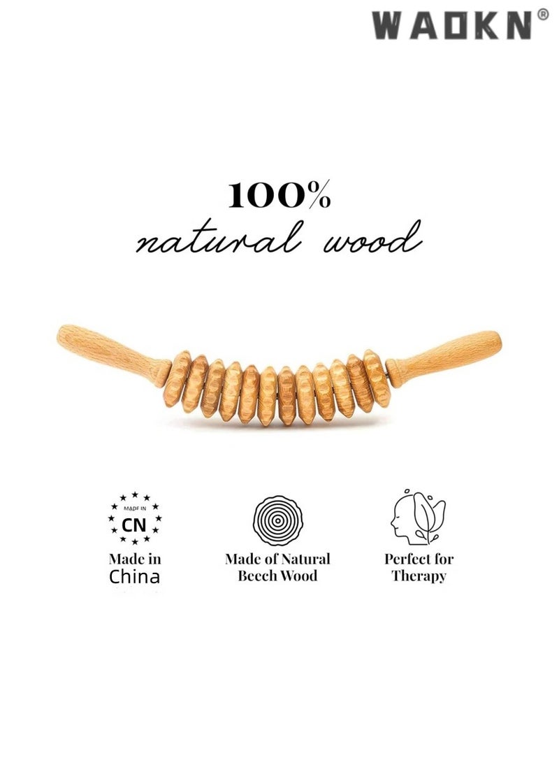WAOKN 12 Wheeled Wooden Massage Stick Massage Hammer,Curved Wooden Massage Roller for Waist and Thighs Multifunctional Body Roller,Reduce Cellulite and Muscle Tension Relieve fatigue - Image 3