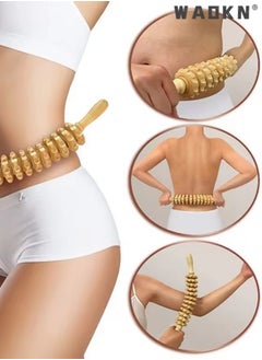WAOKN 12 Wheeled Wooden Massage Stick Massage Hammer,Curved Wooden Massage Roller for Waist and Thighs Multifunctional Body Roller,Reduce Cellulite and Muscle Tension Relieve fatigue  - Image 5