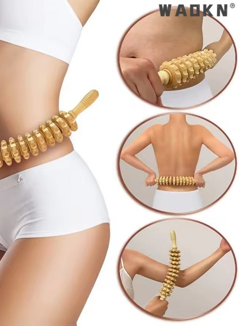 WAOKN 12 Wheeled Wooden Massage Stick Massage Hammer,Curved Wooden Massage Roller for Waist and Thighs Multifunctional Body Roller,Reduce Cellulite and Muscle Tension Relieve fatigue - Image 5