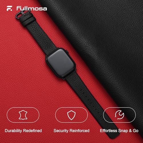 Fullmosa Leather Bands Compatible with Apple Watch Band 49mm 46mm 45mm 44mm 42mm for Men Women, Top Grain Genuine Leather Strap for iWatch Series 11/10/9/8/7/6/5/4/3/2/1,Ultra3/2/1,SE3/2/1, Black/Smoky Grey - Image 2