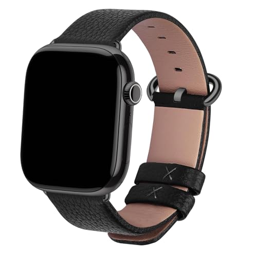 Fullmosa Leather Bands Compatible with Apple Watch Band 49mm 46mm 45mm 44mm 42mm for Men Women, Top Grain Genuine Leather Strap for iWatch Series 11/10/9/8/7/6/5/4/3/2/1,Ultra3/2/1,SE3/2/1, Black/Smoky Grey - Image 1